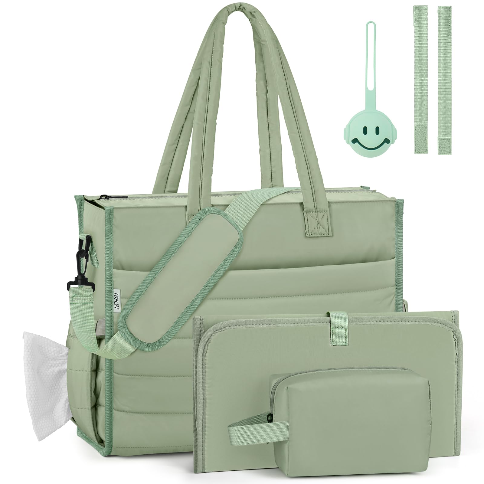 IBFUN diaper bag tote front pocket provides quick-access tissues for on-the-go moments