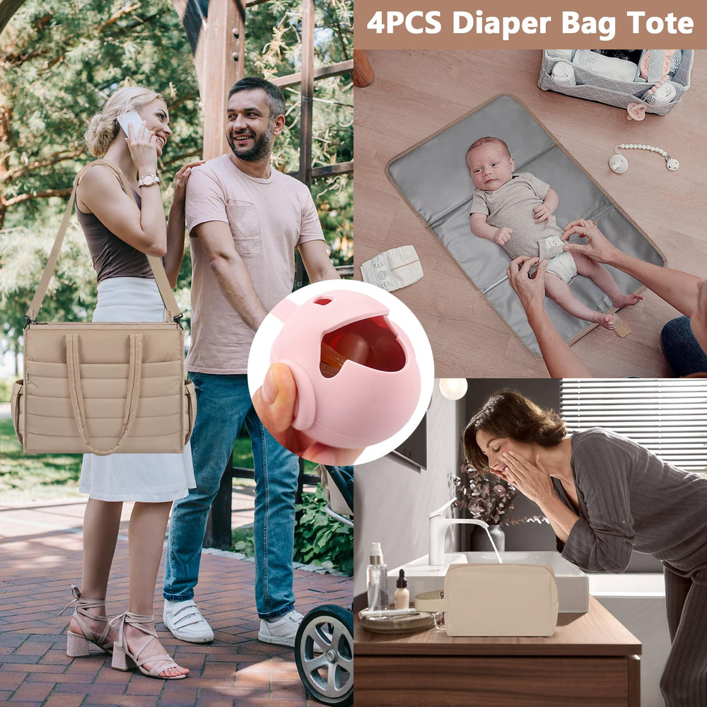 IBFUN diaper bag tote interior pockets organize bottles, diapers, and wipes with ease.