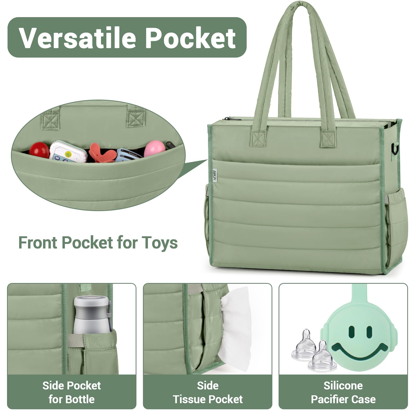 IBFUN diaper bag tote features insulated bottle pockets for temperature control