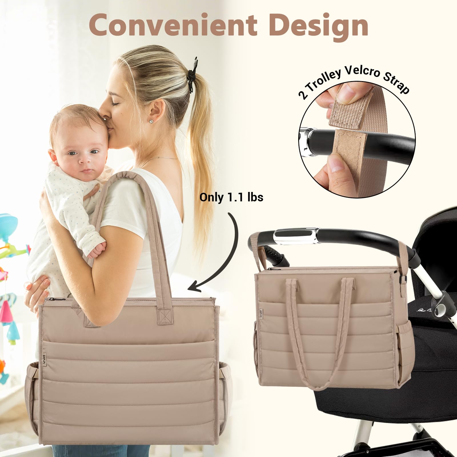 IBFUN diaper bag tote luggage sleeve compatibility lets you slide the bag onto a suitcase handle.