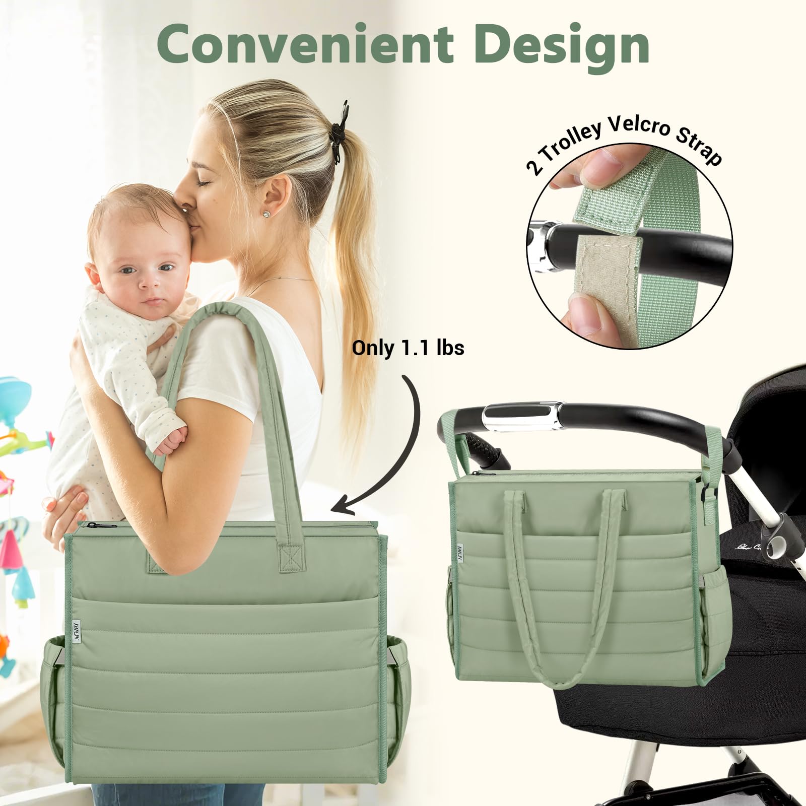 IBFUN diaper bag tote stroller attachment allows hands-free strolling