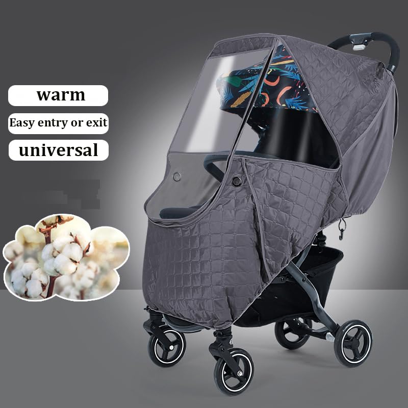 Ibluelover Winter Stroller Rain Cover back view shows durable design and storage pockets.