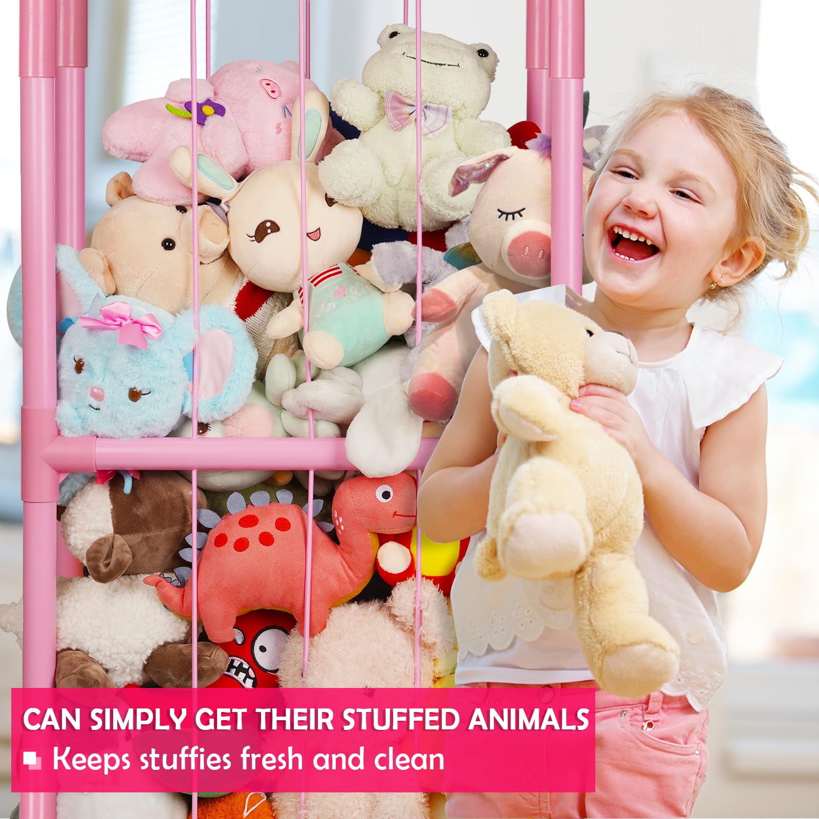 Ibnotuiy stuffed animal zoo storage close-up on sturdy PVC and hardware