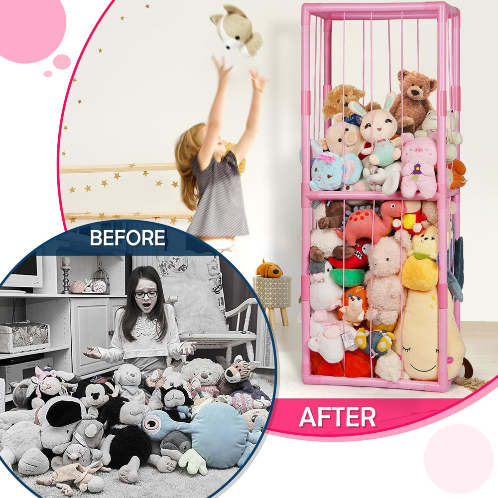 Ibnotuiy stuffed animal zoo storage inside assembly shows pre-threaded cords