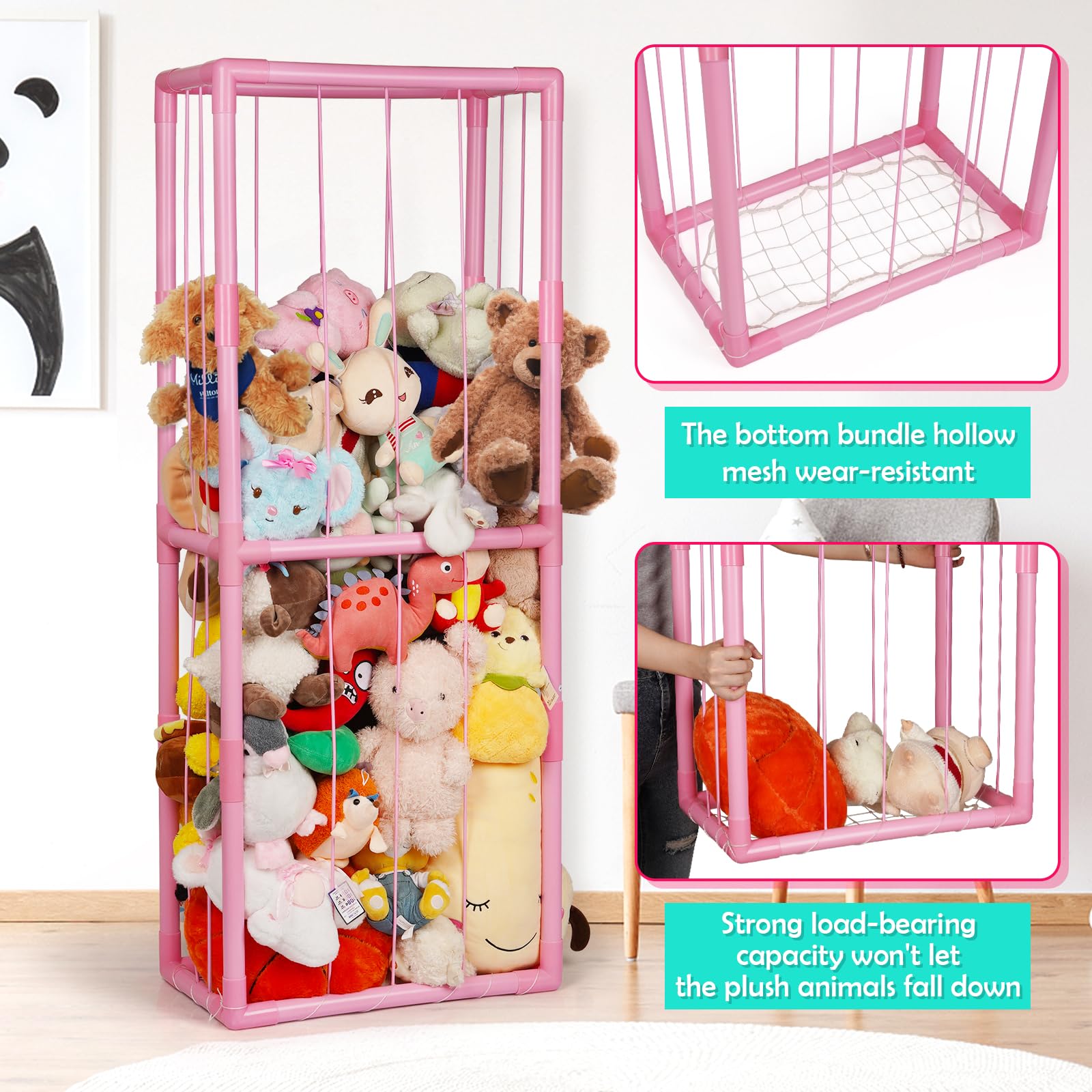 Ibnotuiy stuffed animal zoo storage side view highlights tall space-saving design