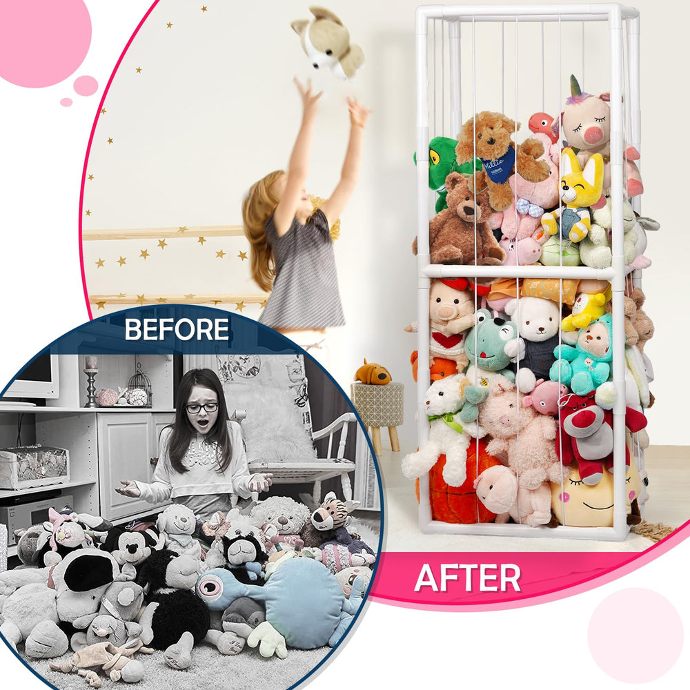 Ibnotuiy stuffed animal zoo storage side view shows slim corner-friendly footprint
