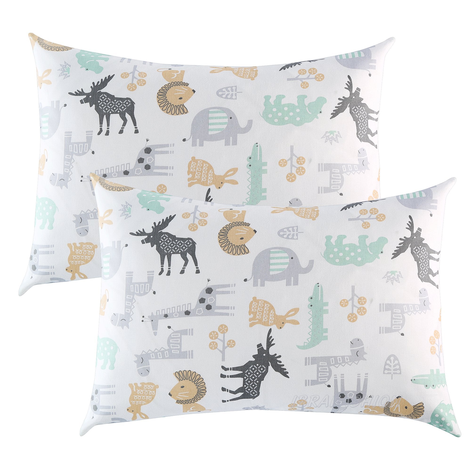 IBraFashion toddler pillowcase front view with wild animals print, soft breathable cotton