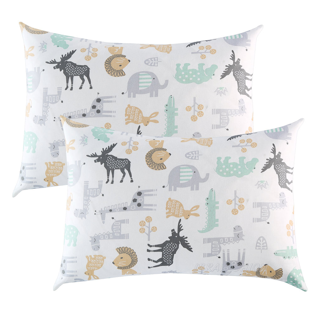 IBraFashion toddler pillowcase front view with wild animals print, soft breathable cotton