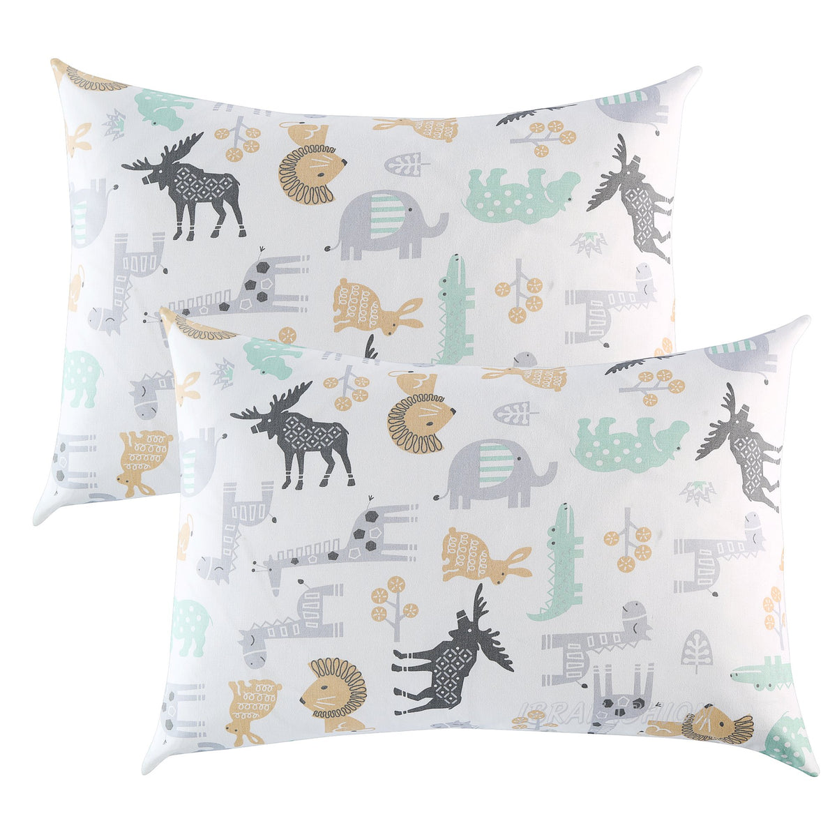 IBraFashion toddler pillowcase front view with wild animals print, soft breathable cotton