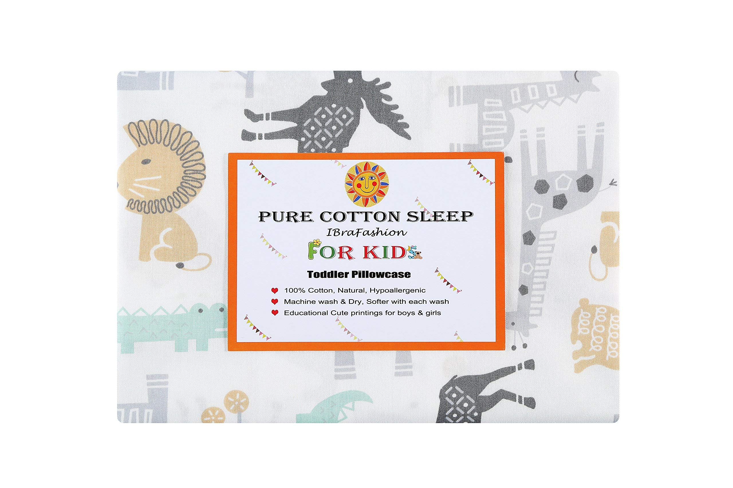 IBraFashion toddler pillowcase close-up pattern detail shows vibrant wild animals print
