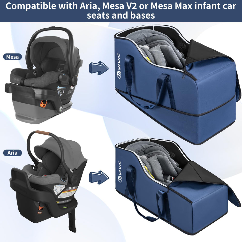 IBVIVIC airport-ready car seat bag blue base attachment demonstrates easy fixed installation.