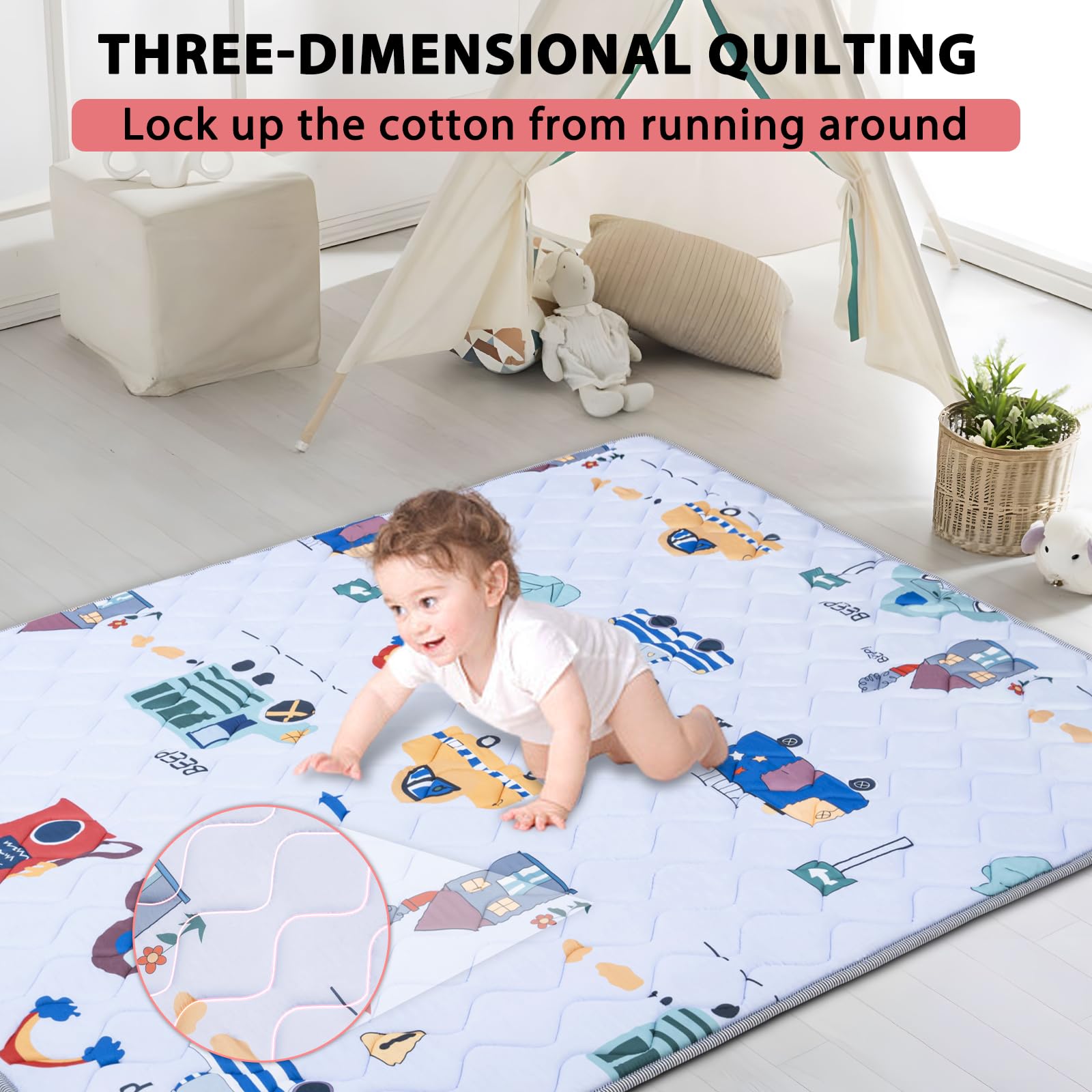 IBVIVIC play mat color patterns stimulate early color recognition and learning.