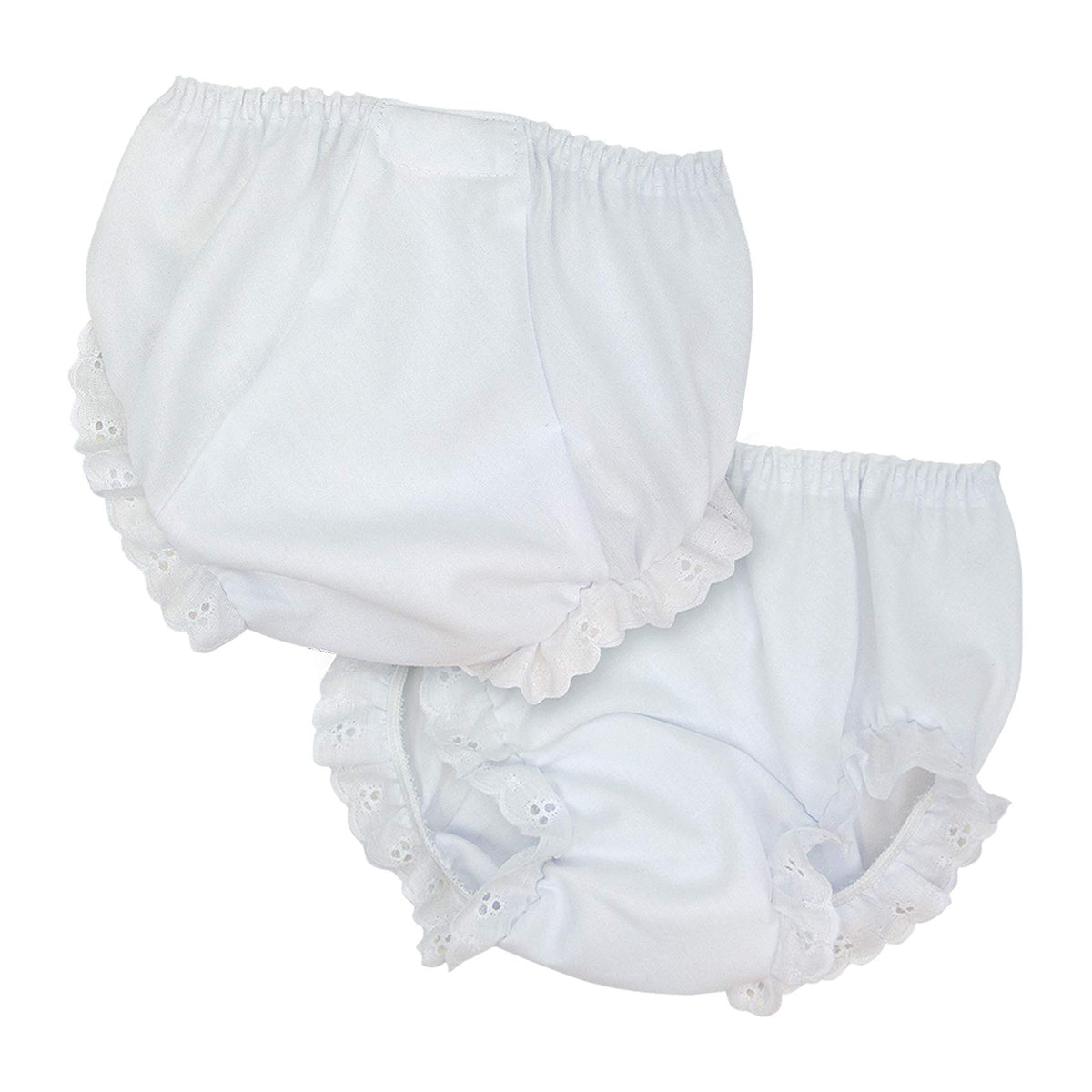 IC Collections baby girls white double-seat diaper cover bloomer, comfortable over diapers for daily wear.