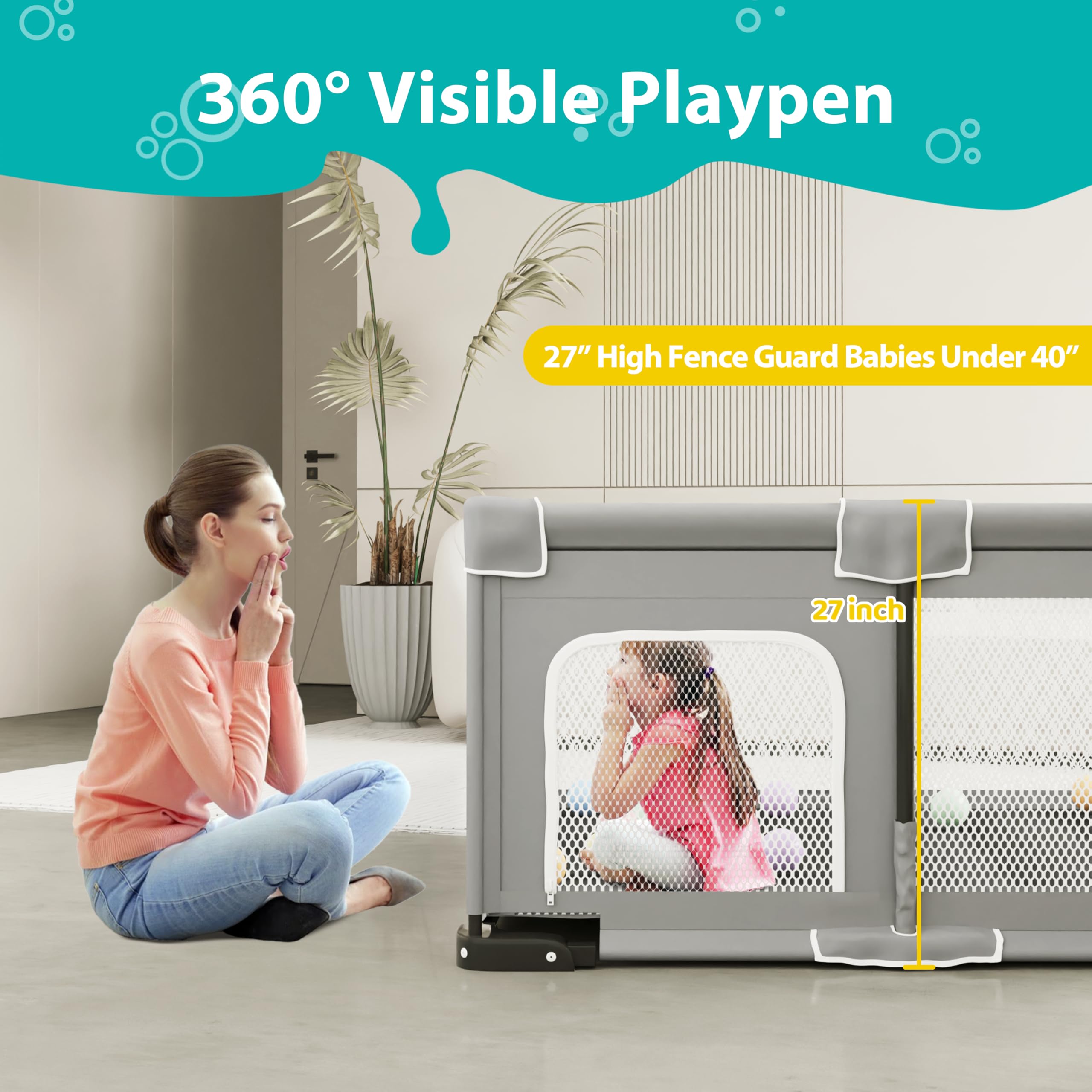 ICAREWAY 50x50-inch footprint accommodates toddlers to explore freely indoors or outdoors.