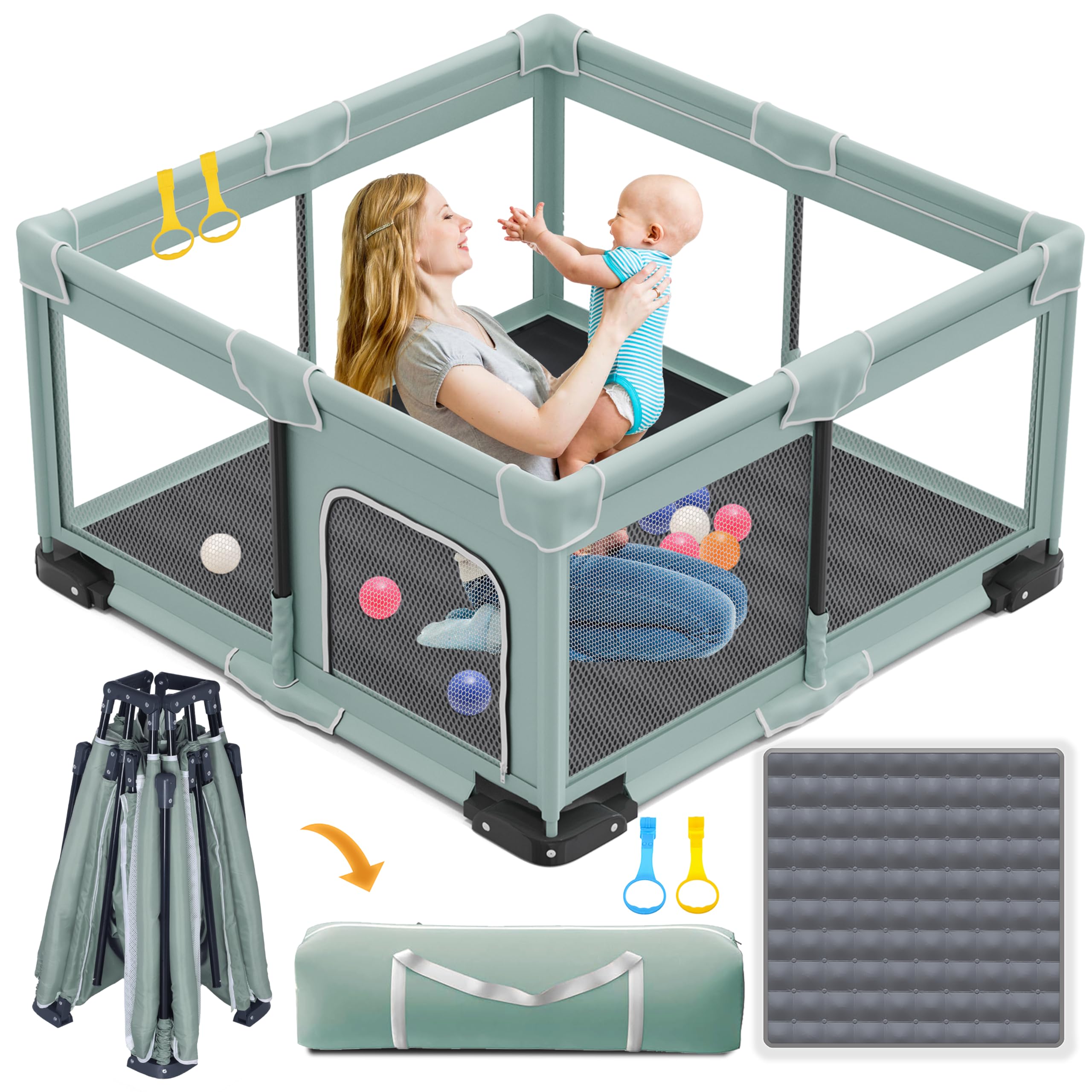 ICAREWAY foldable playpen compact folded form for travel and storage
