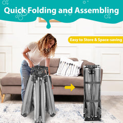 ICAREWAY foldable playpen in outdoor setup, illustrating portability for travel or parks.