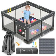 ICAREWAY foldable playpen setup diagram demonstrates quick assembly and portability