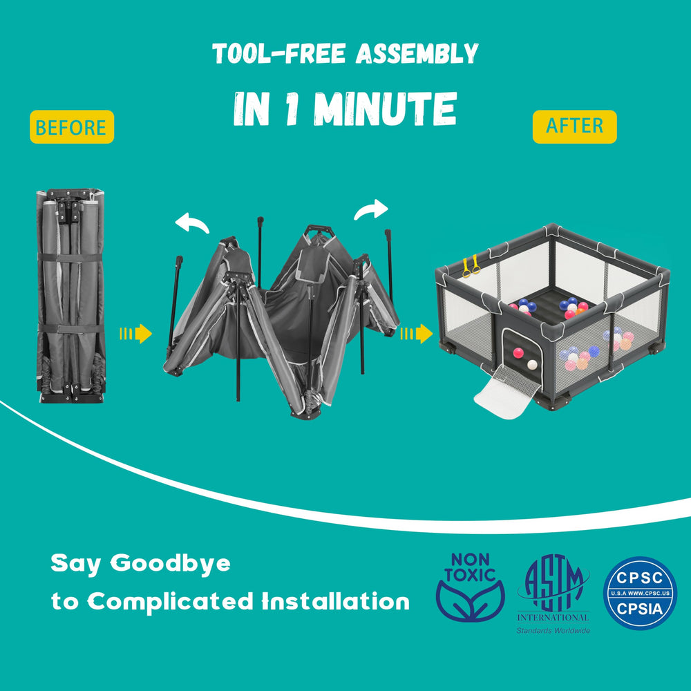 ICAREWAY outdoor-ready playpen wide 50x50 dimensions shown for safe outdoor use