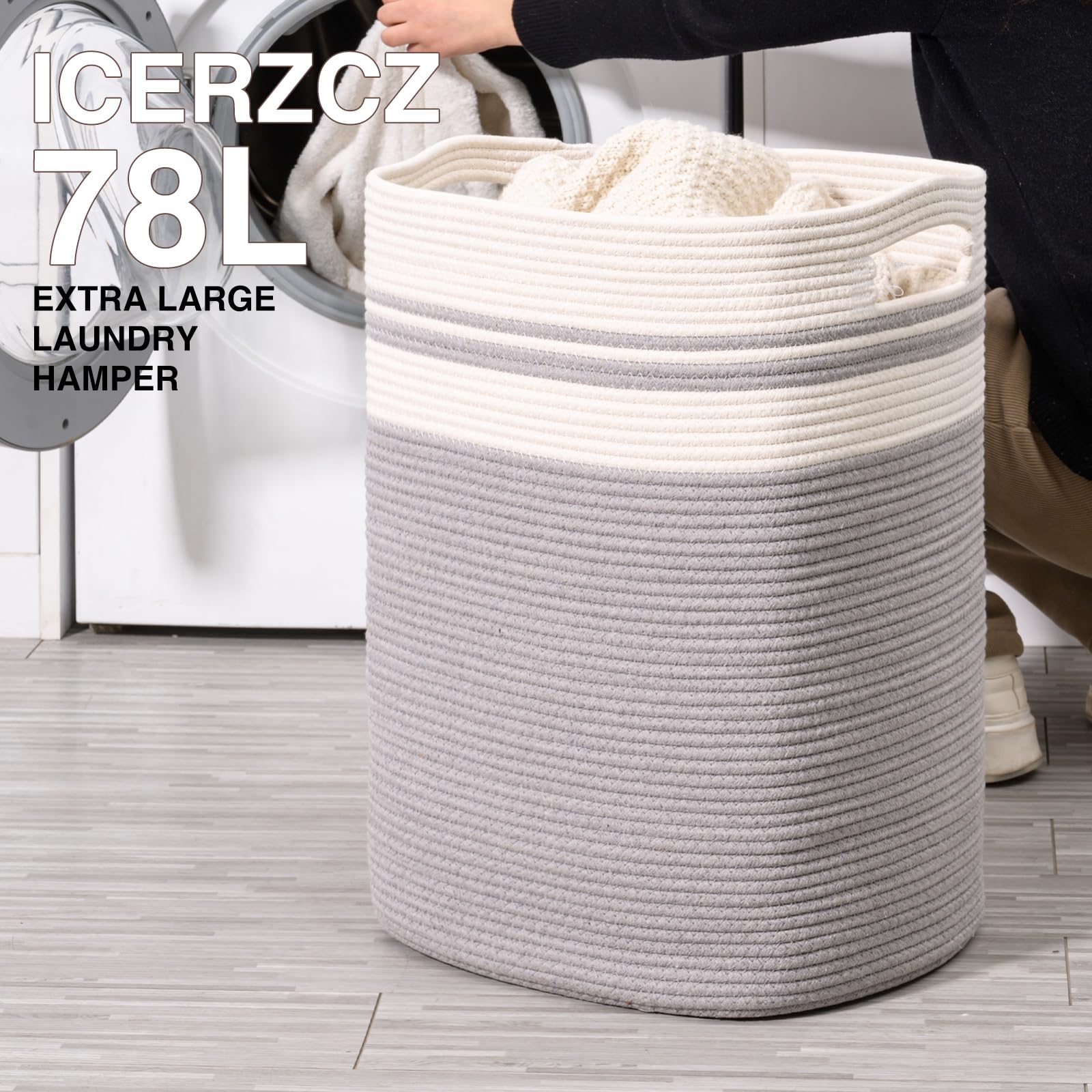 ICERZCZ large storage basket for blankets and pillows keeps living room tidy.