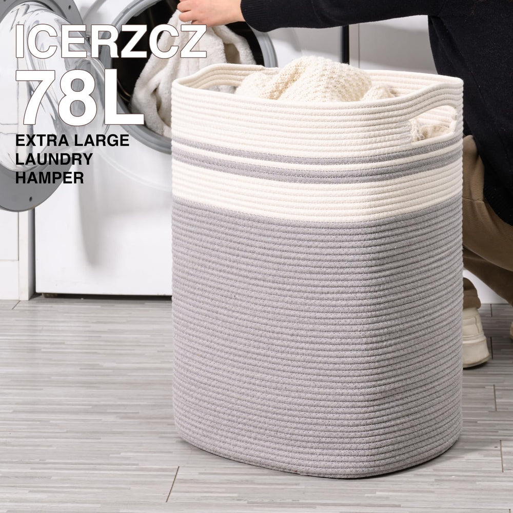 ICERZCZ large storage basket for blankets and pillows keeps living room tidy.