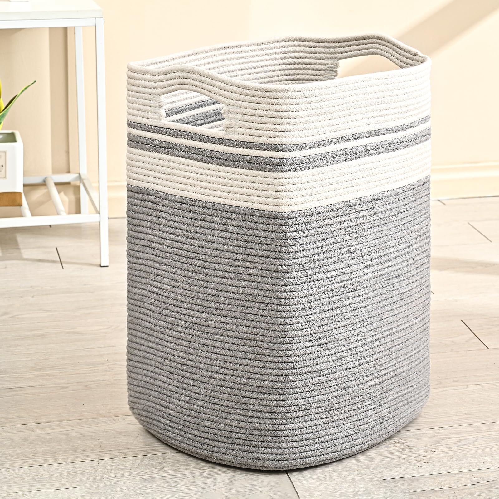 ICERZCZ 78L laundry hamper woven rope with handles, ideal for bedroom organization.