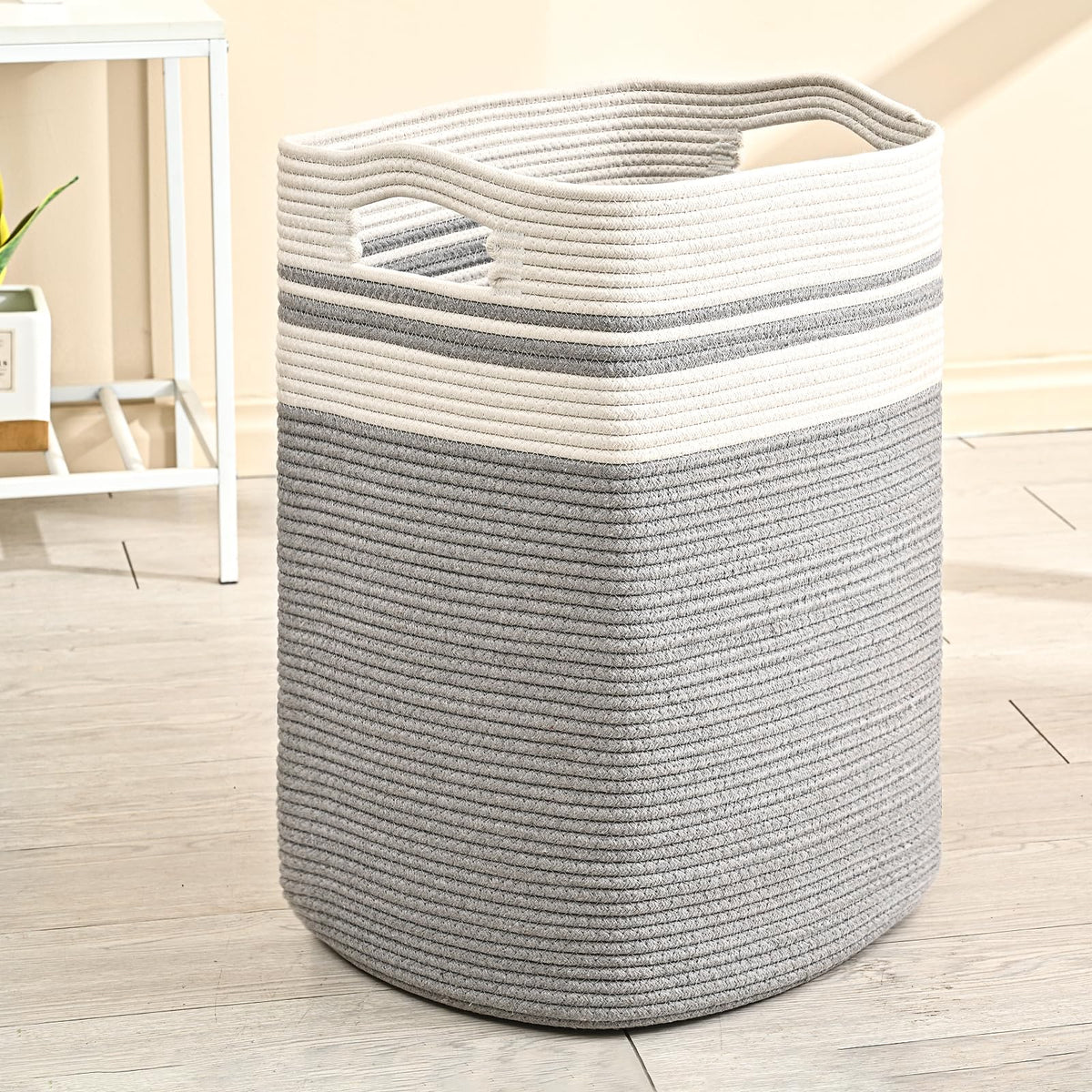 ICERZCZ 78L laundry hamper woven rope with handles, ideal for bedroom organization.