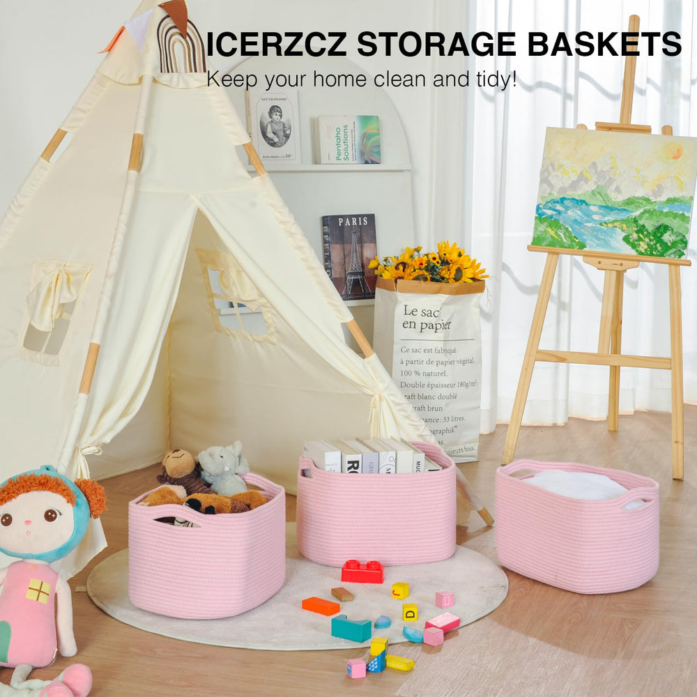 ICERZCZ bathroom towel basket in soft pink keeps essentials accessible