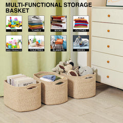 ICERZCZ brown baskets on shelves add minimalist décor and reduce clutter.
