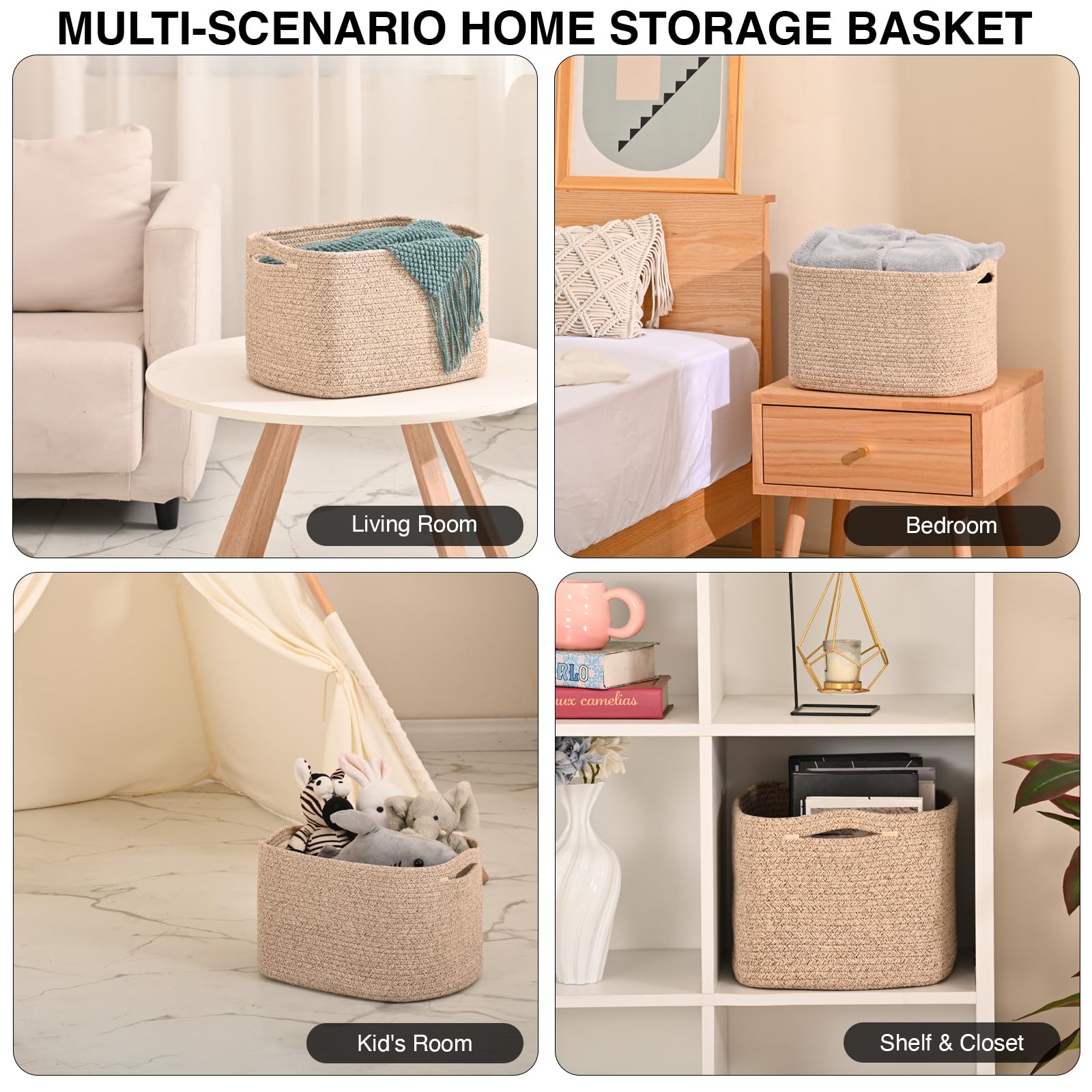 ICERZCZ brown storage basket in living room adds minimalist decor and organization.