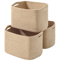 ICERZCZ decorative storage baskets show folding-design for easy shelf organization.