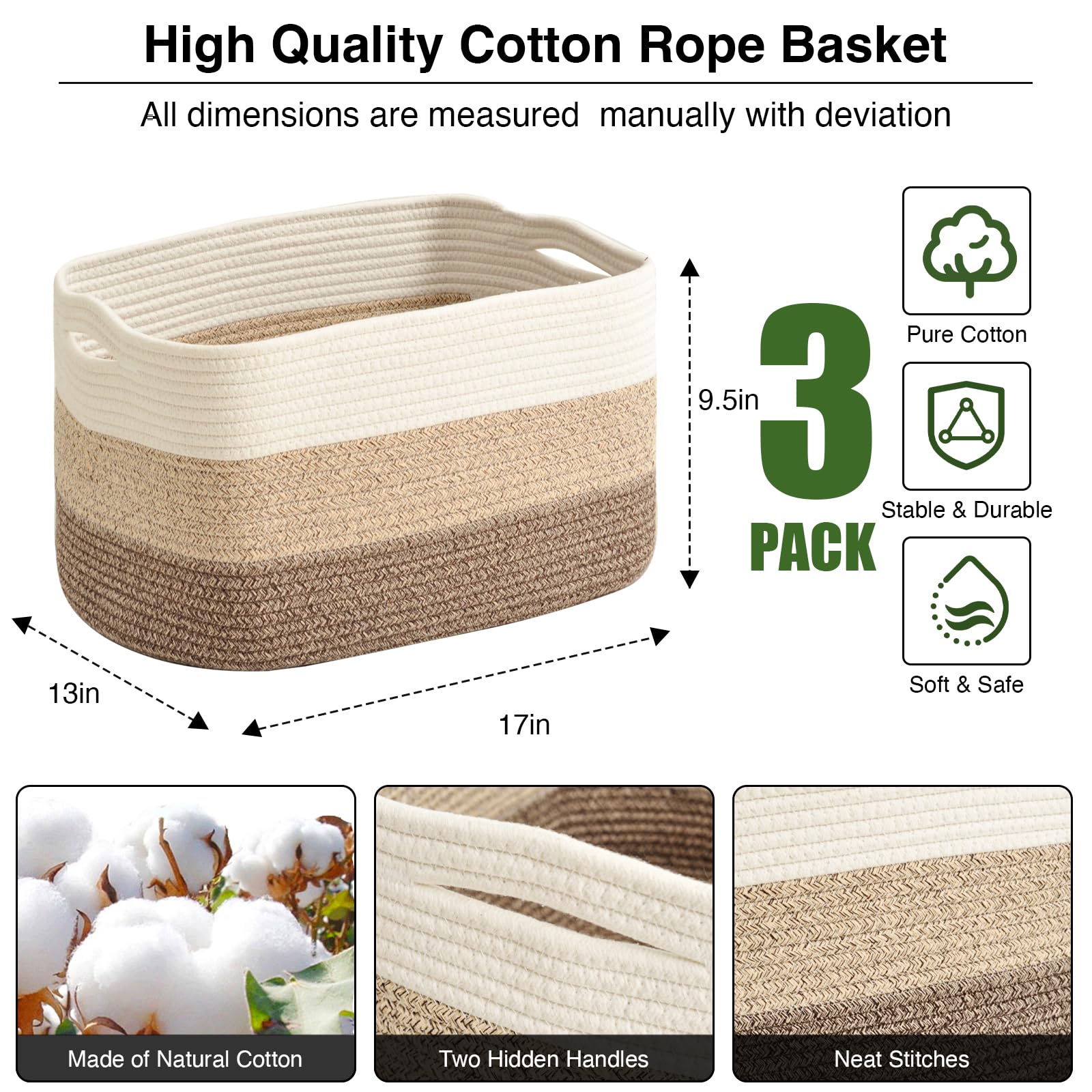 ICERZCZ gradient brown storage basket close-up showing soft durable weave