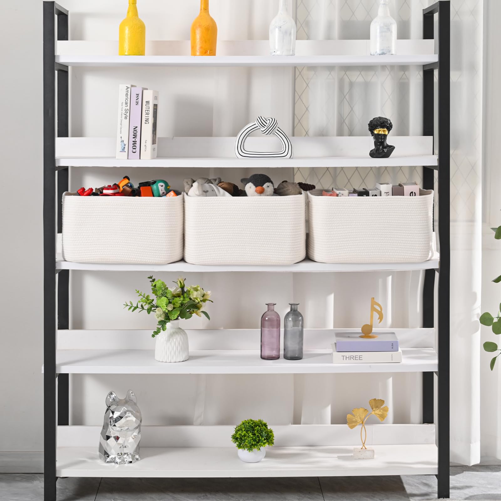 ICERZCZ large storage basket textured weave closeup emphasizes durable cotton rope construction.