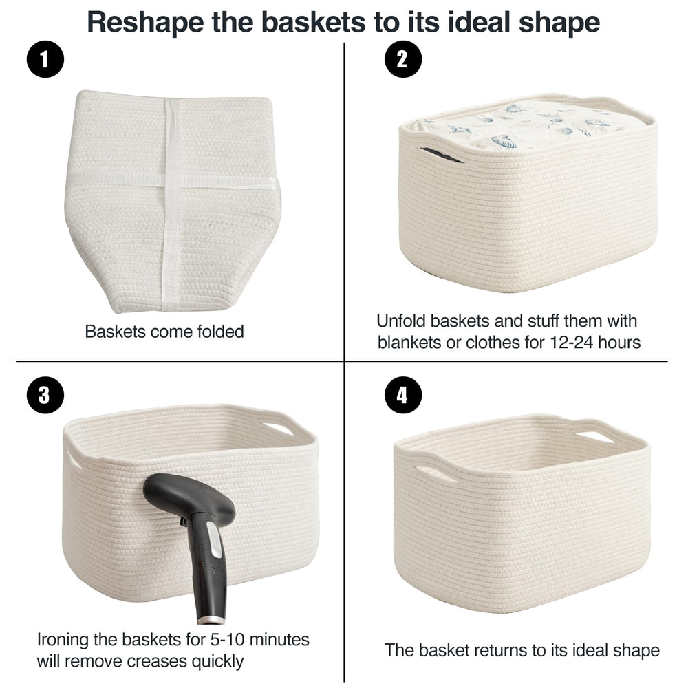 ICERZCZ large storage basket three-pack-off-white demonstrates cohesive shelving organization.