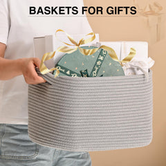 ICERZCZ light-grey woven storage basket shown empty ready for use