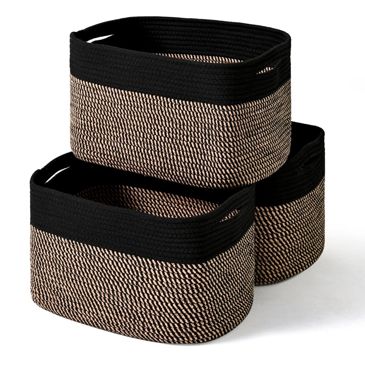 ICERZCZ storage basket black and jute front view for organized living room storage