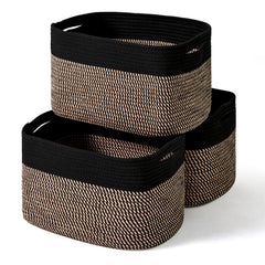 ICERZCZ storage basket black and jute front view for organized living room storage