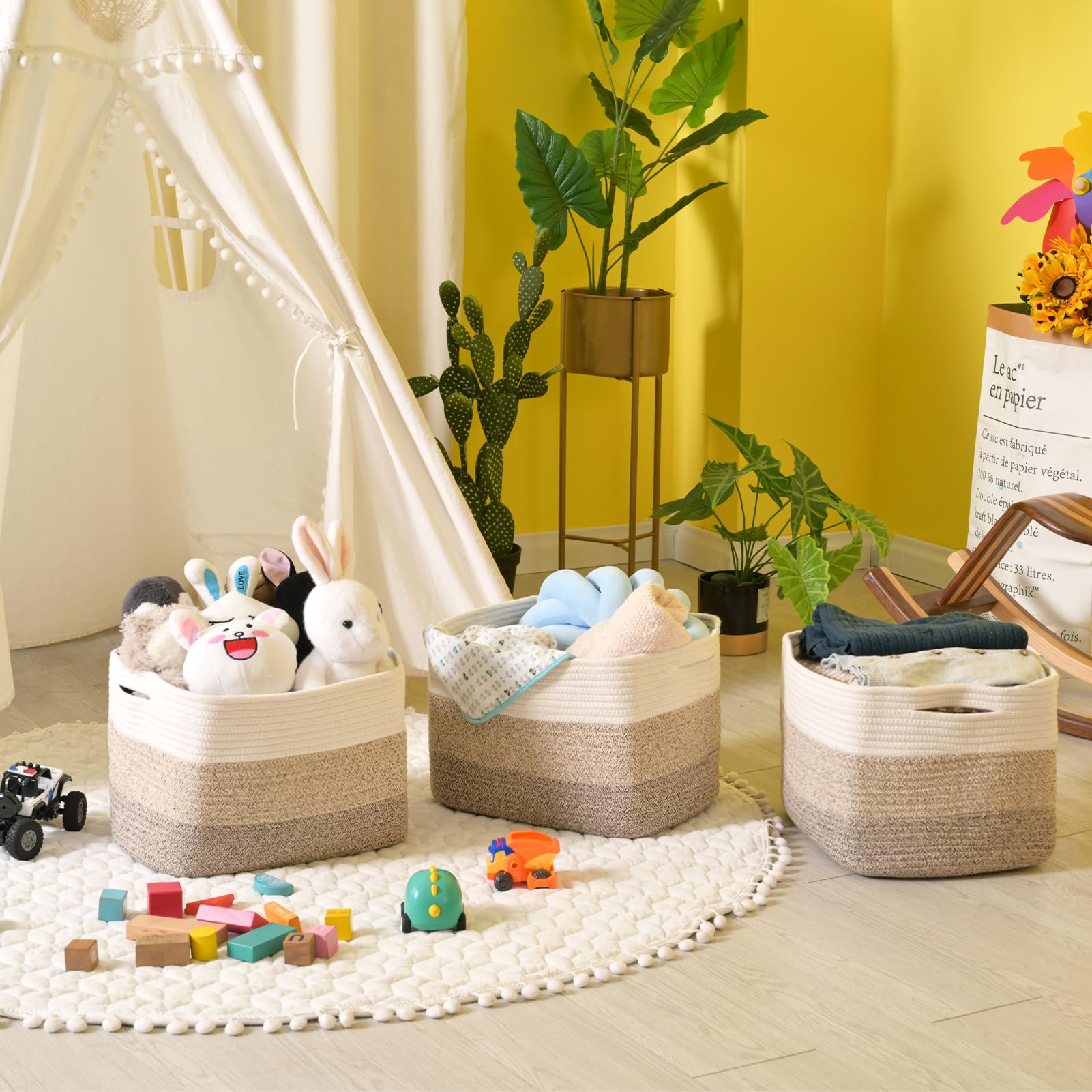 ICERZCZ multi-purpose basket for clothes, cosmetics, and daily essentials on shelves.