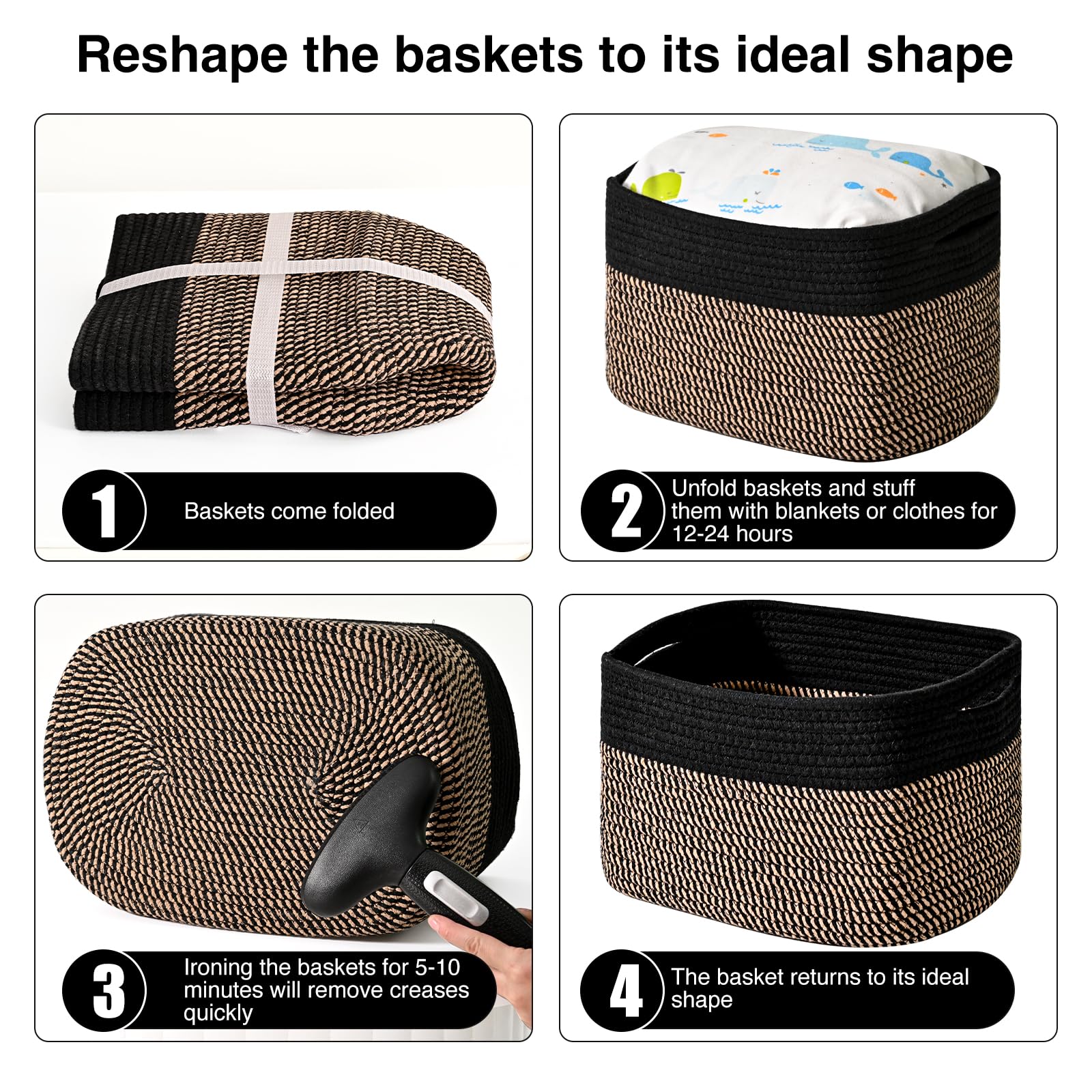 ICERZCZ black and jute baskets included 3-pack for multi-room storage