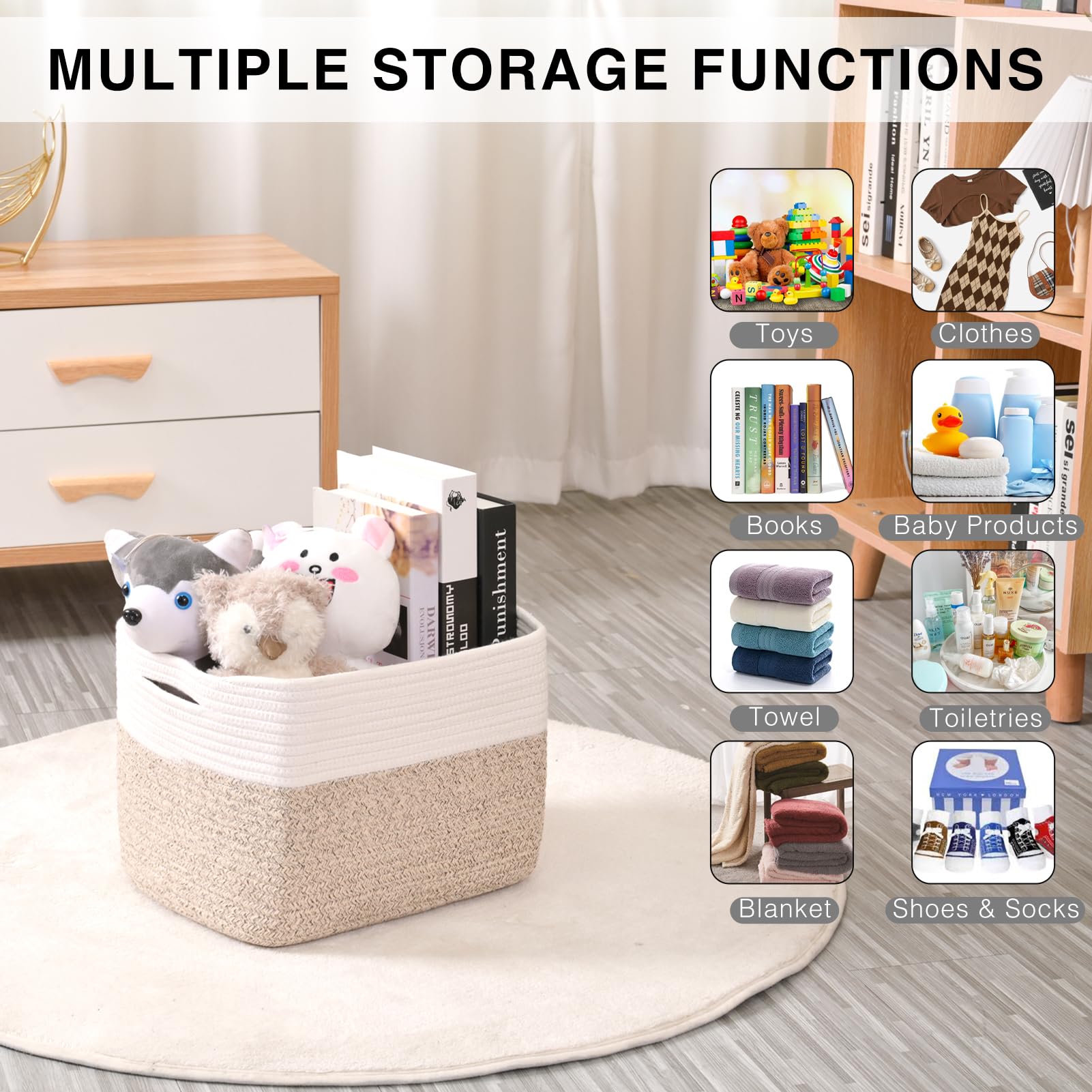 ICERZCZ storage basket handles illustrate easy carrying between spaces.