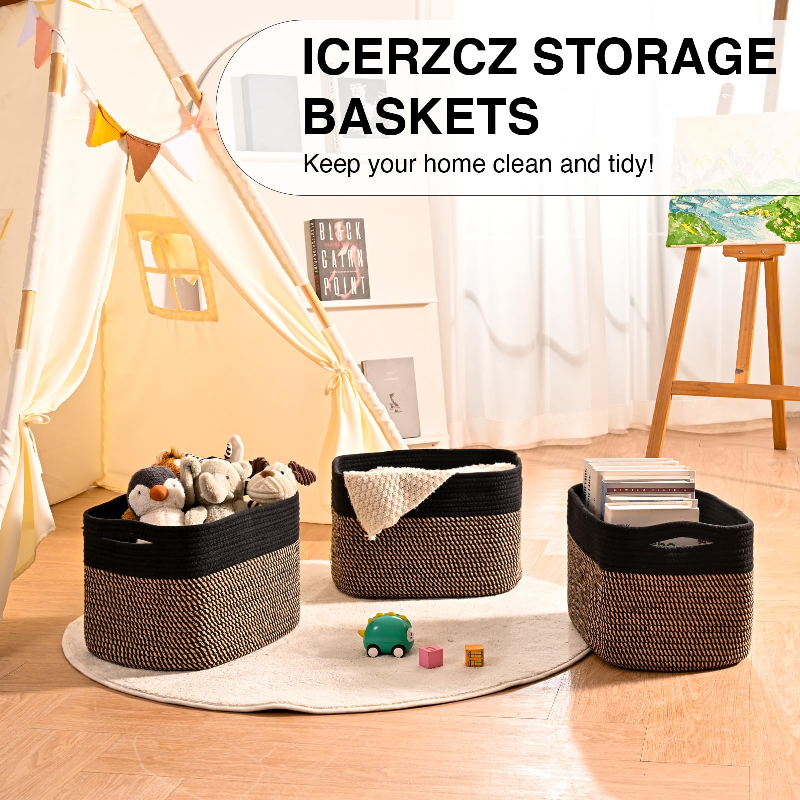 ICERZCZ nursery organization using versatile baskets for toys and towels
