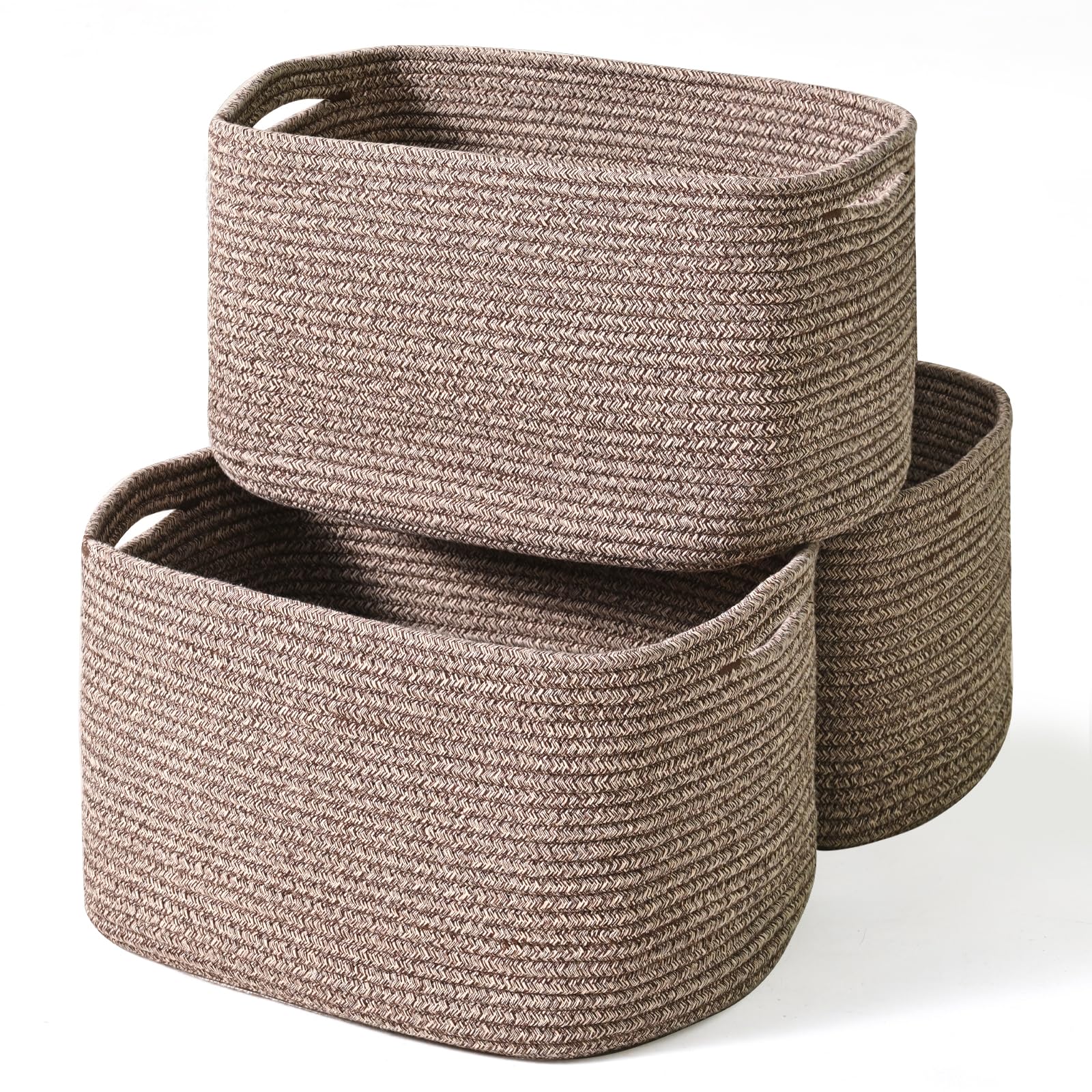 ICERZCZ storage baskets dark brown handles closeup for easy carrying.