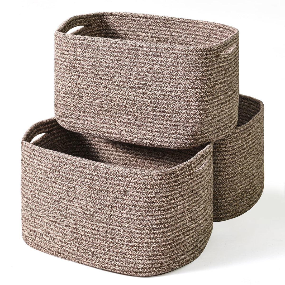 ICERZCZ storage baskets dark brown handles closeup for easy carrying.