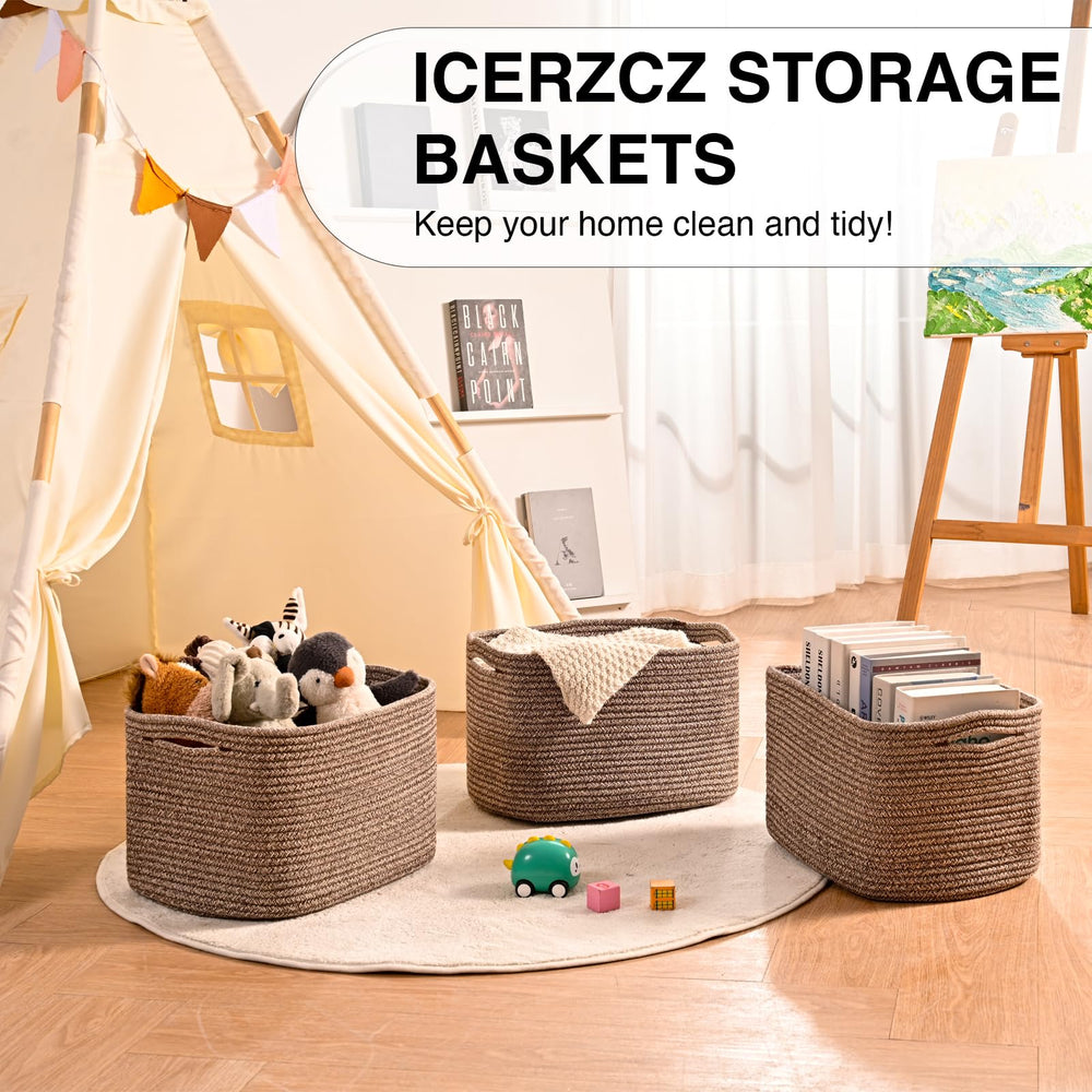 ICERZCZ storage baskets highlighting soft cotton rope texture.