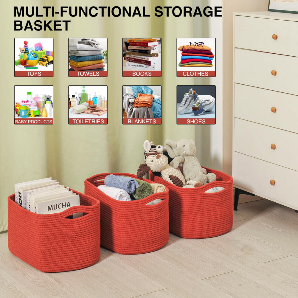 ICERZCZ brick-red baskets folded flat for space-saving storage.