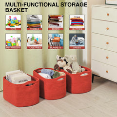 ICERZCZ brick-red baskets folded flat for space-saving storage.