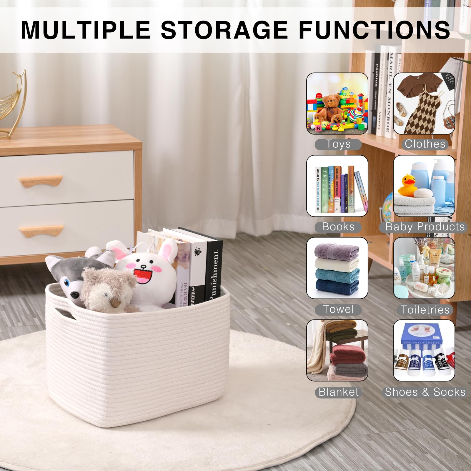 ICERZCZ storage baskets handles easy carry for moving toys clothes and books