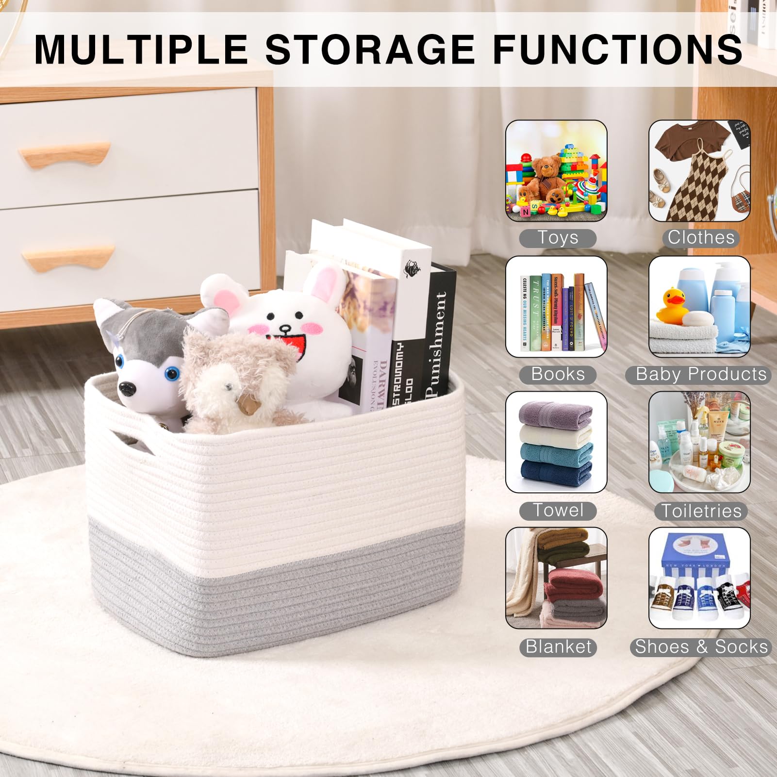 ICERZCZ storage baskets handles-easy-carry feature convenient grips for moving between rooms.