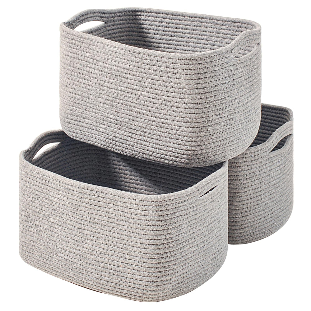 ICERZCZ storage baskets in gray front view show sturdy woven rope construction for shelves