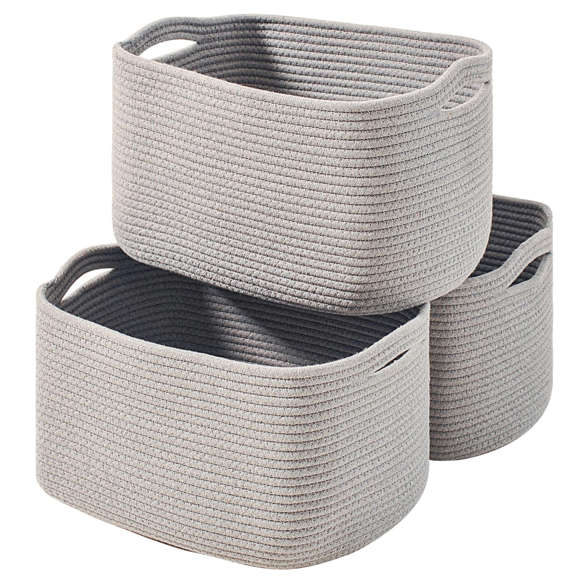 ICERZCZ storage baskets in gray front view show sturdy woven rope construction for shelves