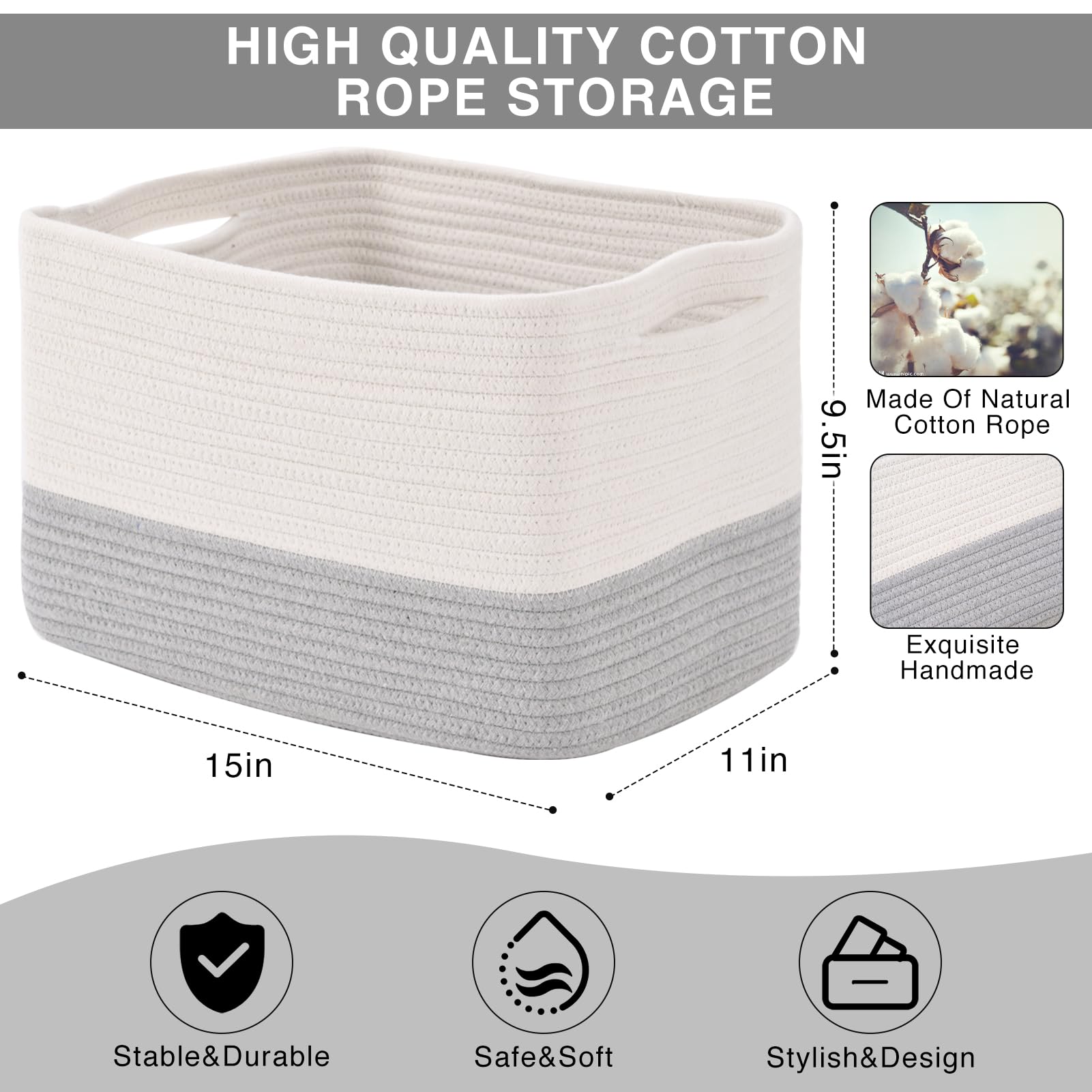 ICERZCZ storage baskets soft-cotton-rope provide durable yet gentle storage for clothes.